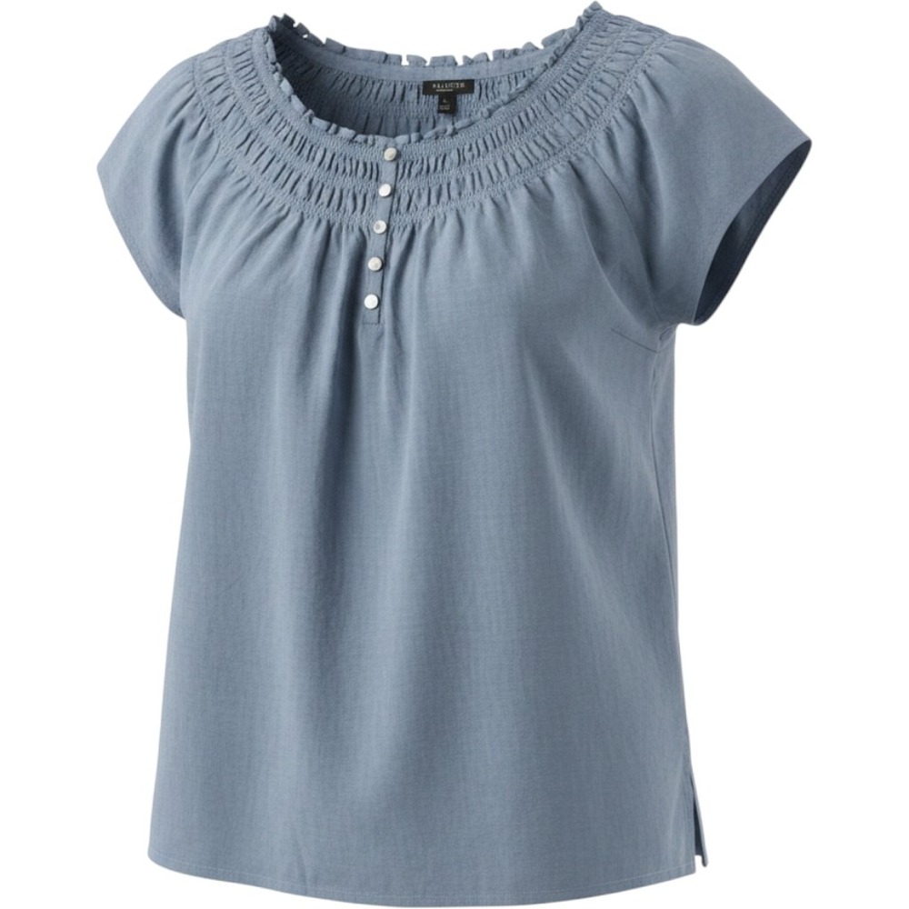 Talbots Chambray Blouse Smocked Peasant Top Cotton Blue Classic Coastal XL Shirt